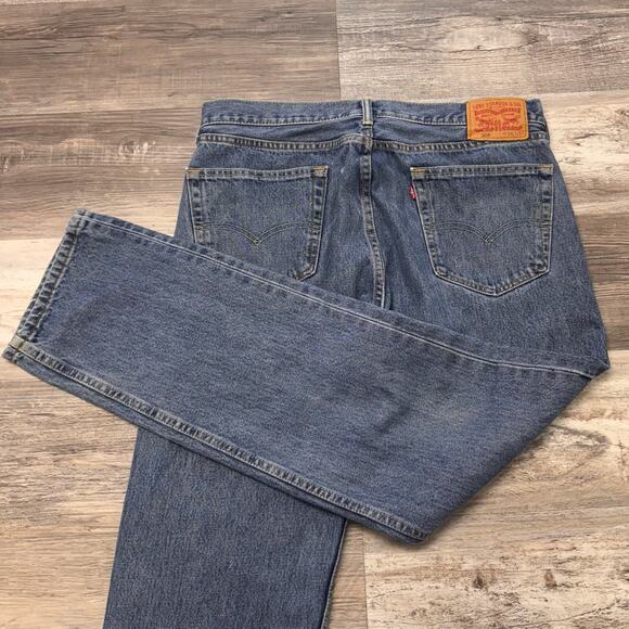 Levis 505 Red Tab Mid Wash Blue Mens 36x33 Regular Fit Straight Leg‎ Denim Jeans - Picture 1 of 10
